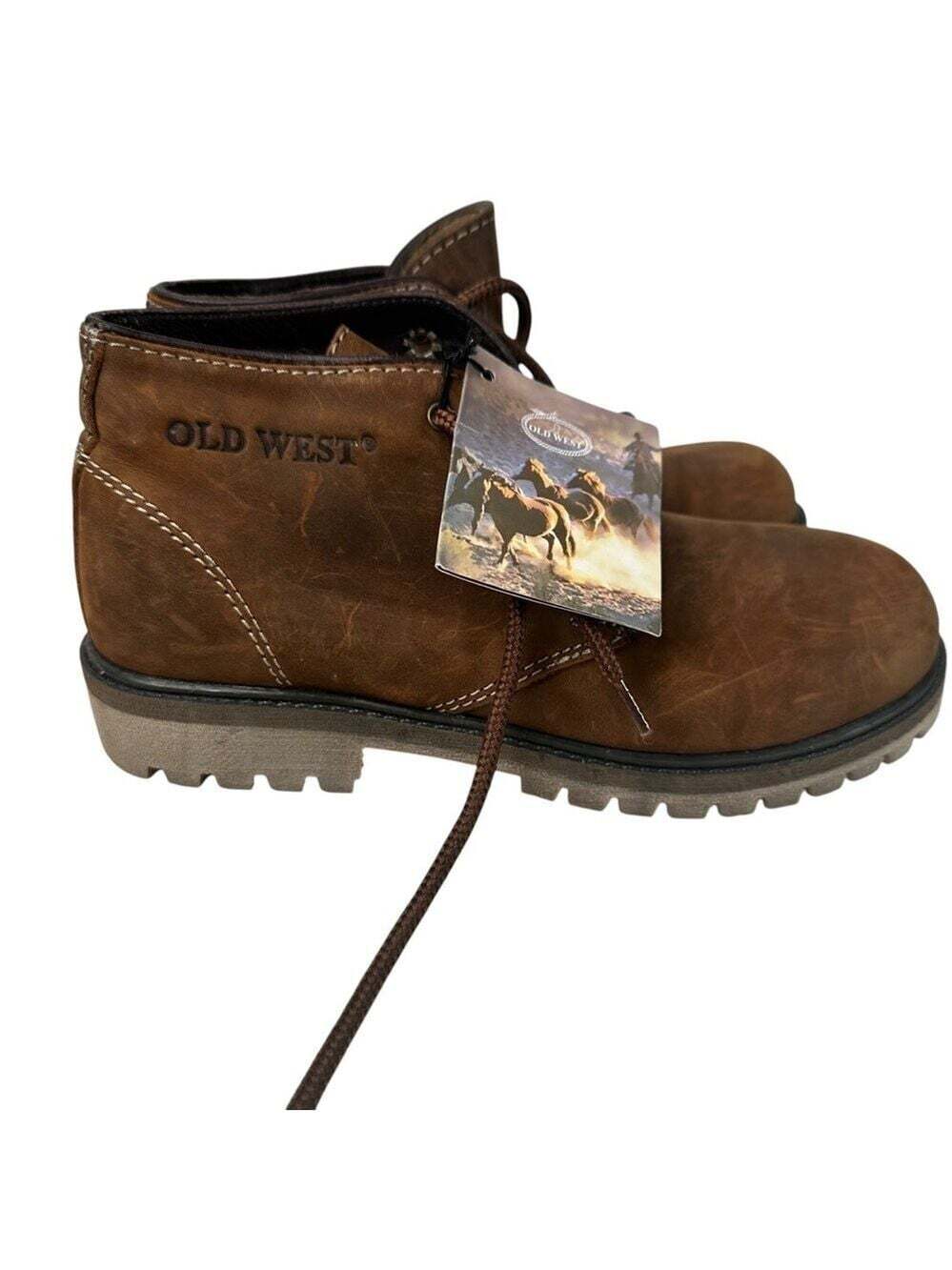 NWT Old West Boots Big Kids Size 4.5D Brown Leather Rough Outdoors Rugged
